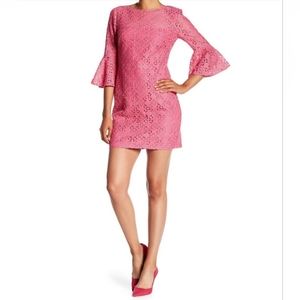 TRINA TURK Lovey Bell Sleeve Illusion Dress Hot Pink Mini Sz 4 Cutouts